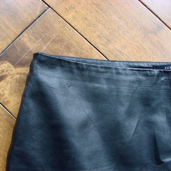 Zara Woman Black Leather Pencil Skirt Straight Lined Soft Office Size Large - Picture 9 of 16